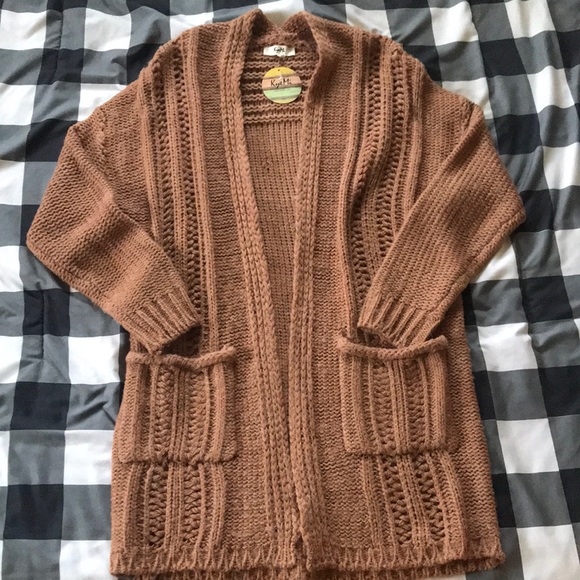 NWT KyeMi BOHO SuperSoft Oversized Knee Length TERRACOTTA BROWN Long Cardigan S - Picture 5 of 14